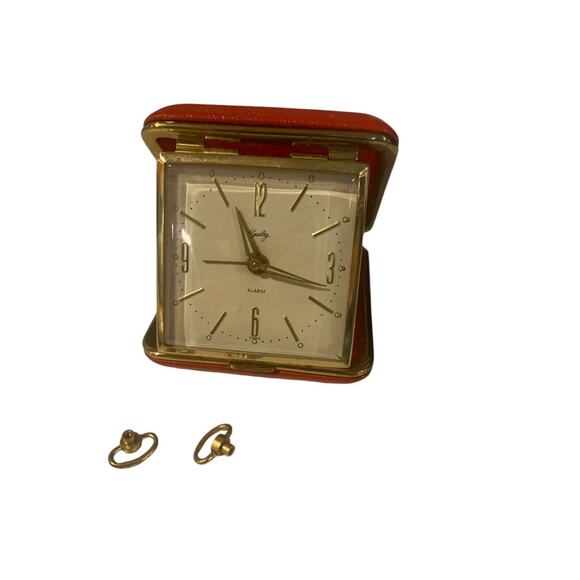 Vintage Bradley Red Folding Travel Winding Alarm Clock MCM Salvage - Picture 1 of 9